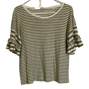HEM & THREAD Women's Striped T-Shirt, Size M, Green White